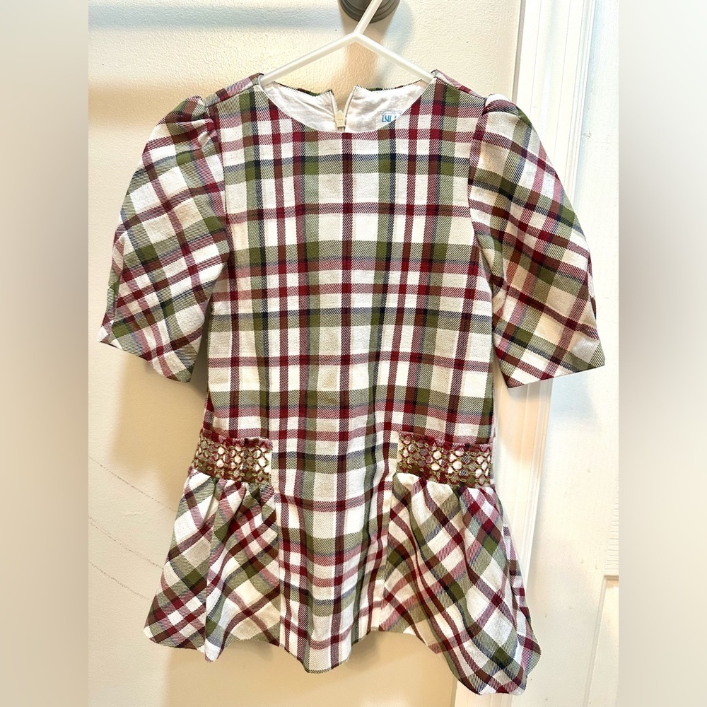 Luli and Me Red and Green Girls Plaid Christmas Holiday Dress Size 2T